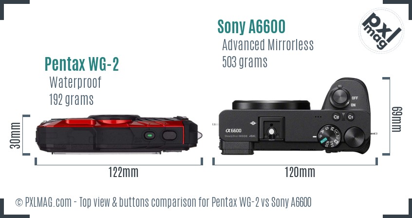 Pentax WG-2 vs Sony A6600 top view buttons comparison