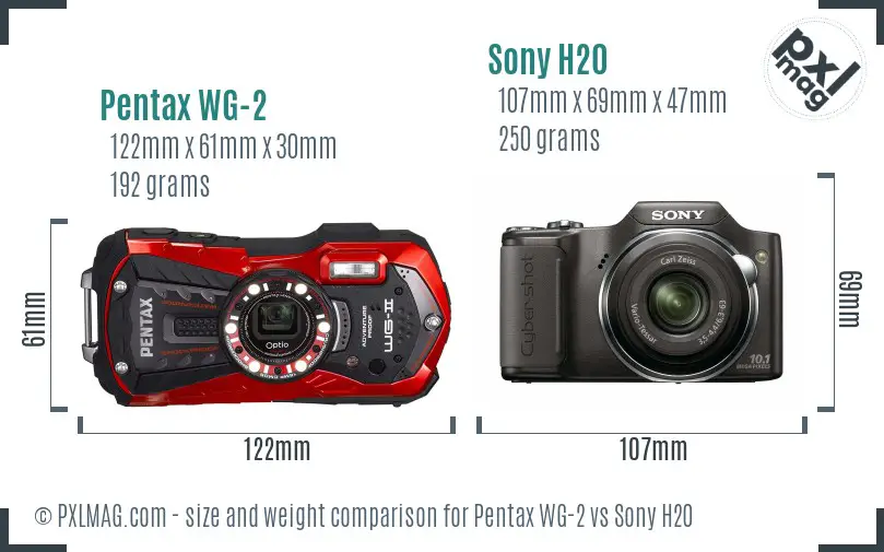 Pentax WG-2 vs Sony H20 size comparison