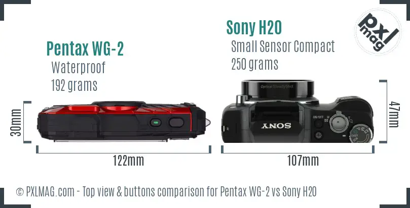 Pentax WG-2 vs Sony H20 top view buttons comparison