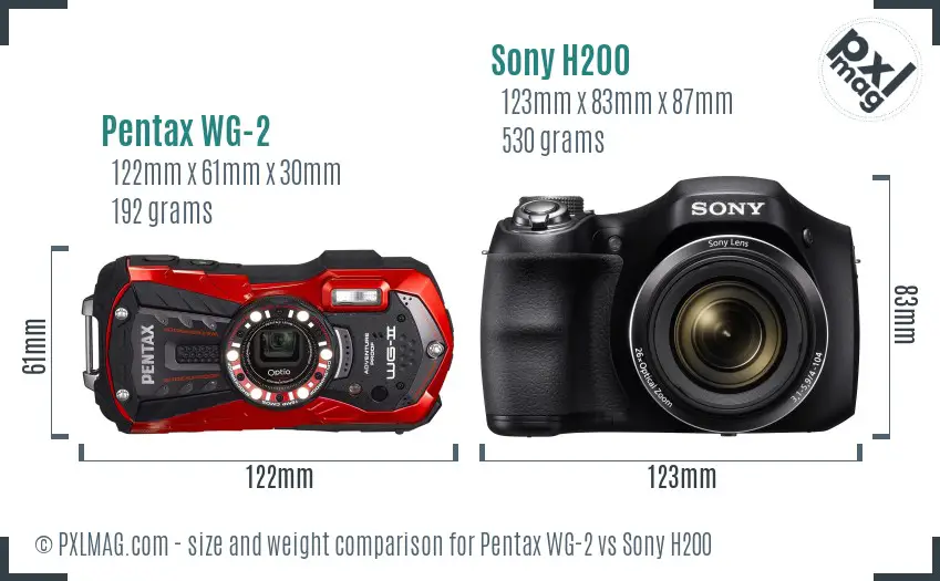 Pentax WG-2 vs Sony H200 size comparison Pentax WG-2 vs Sony H200 size comparison