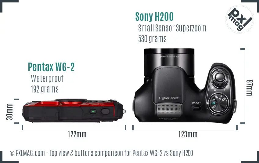 Pentax WG-2 vs Sony H200 top view buttons comparison Pentax WG-2 vs Sony H200 top view buttons comparison