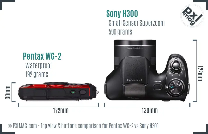 Pentax WG-2 vs Sony H300 top view buttons comparison