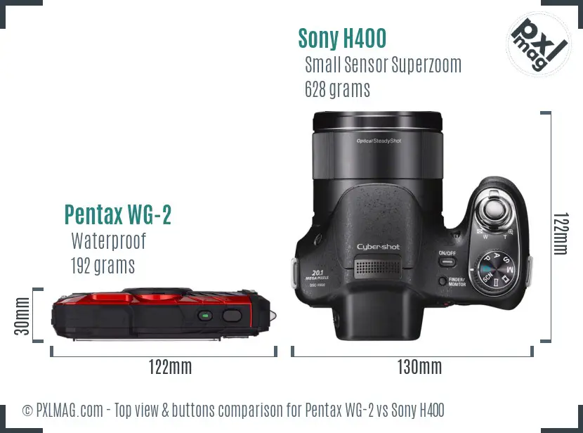 Pentax WG-2 vs Sony H400 top view buttons comparison