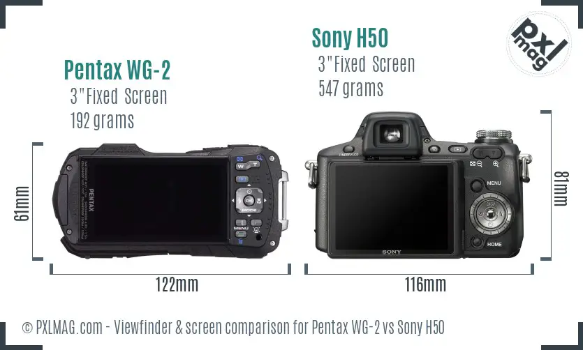 Pentax WG-2 vs Sony H50 Screen and Viewfinder comparison