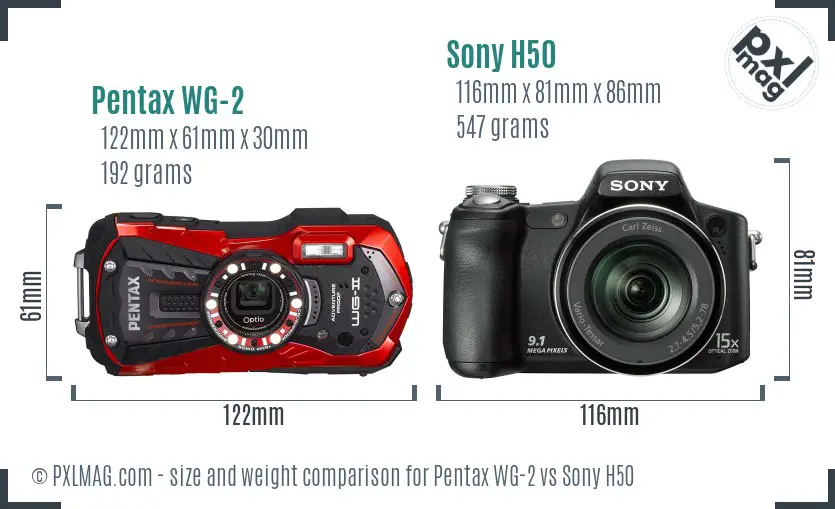 Pentax WG-2 vs Sony H50 size comparison