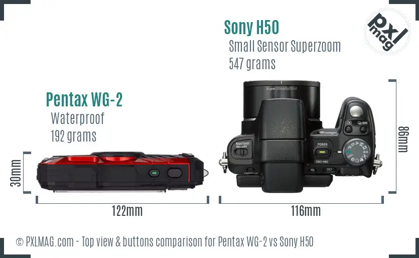 Pentax WG-2 vs Sony H50 top view buttons comparison