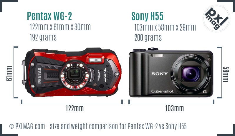 Pentax WG-2 vs Sony H55 size comparison