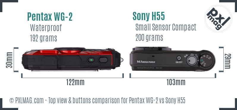 Pentax WG-2 vs Sony H55 top view buttons comparison