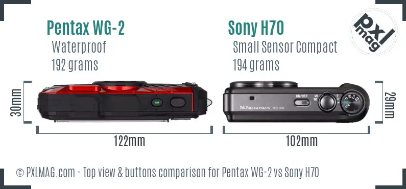 Pentax WG-2 vs Sony H70 top view buttons comparison