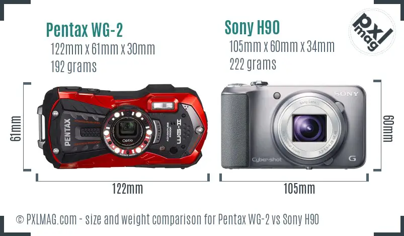 Pentax WG-2 vs Sony H90 size comparison Pentax WG-2 vs Sony H90 size comparison