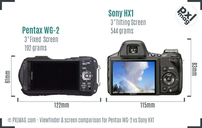 Pentax WG-2 vs Sony HX1 Screen and Viewfinder comparison