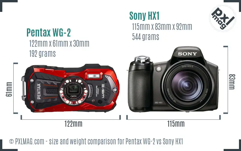 Pentax WG-2 vs Sony HX1 size comparison