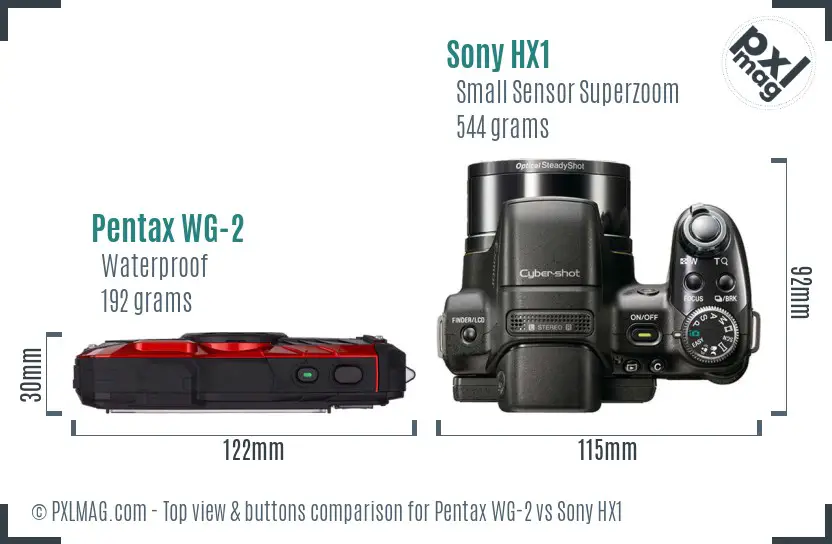 Pentax WG-2 vs Sony HX1 top view buttons comparison
