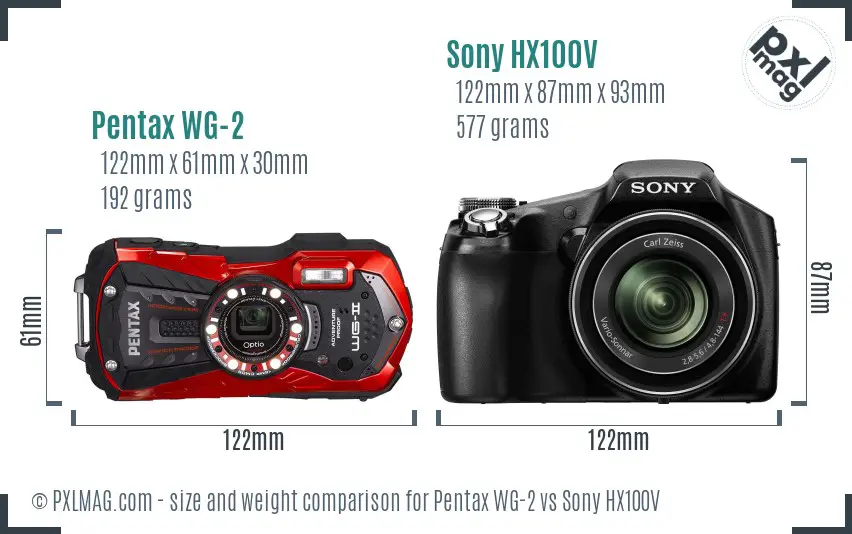 Pentax WG-2 vs Sony HX100V size comparison