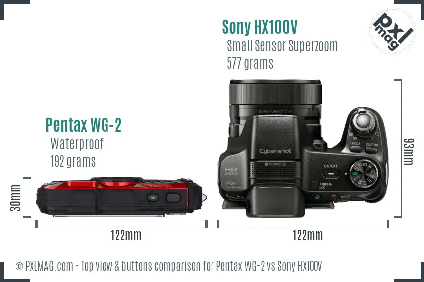 Pentax WG-2 vs Sony HX100V top view buttons comparison