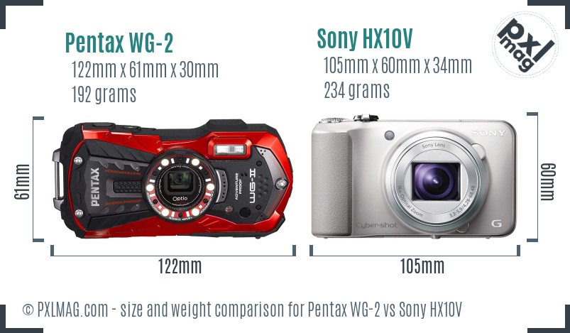 Pentax WG-2 vs Sony HX10V size comparison