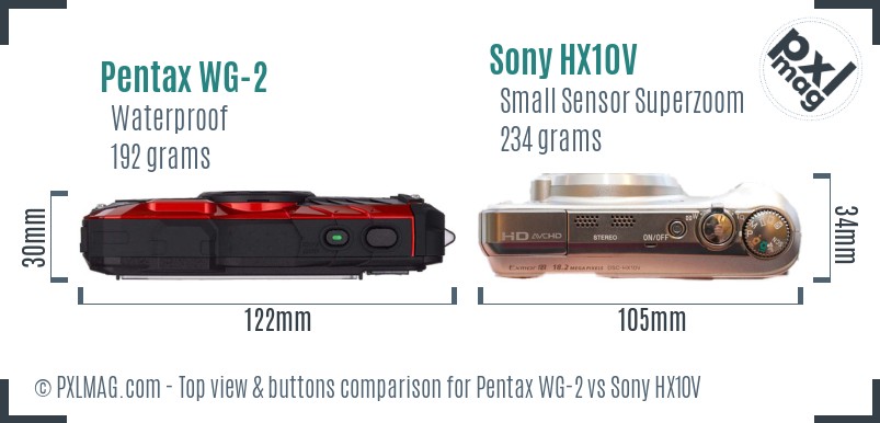 Pentax WG-2 vs Sony HX10V top view buttons comparison