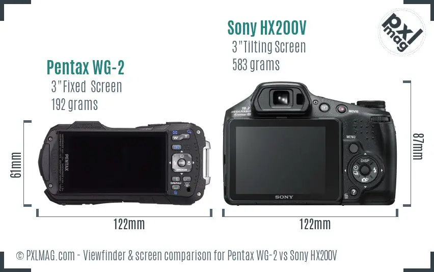 Pentax WG-2 vs Sony HX200V Screen and Viewfinder comparison