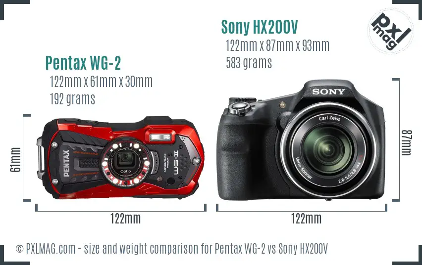 Pentax WG-2 vs Sony HX200V size comparison