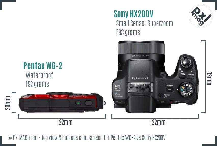 Pentax WG-2 vs Sony HX200V top view buttons comparison