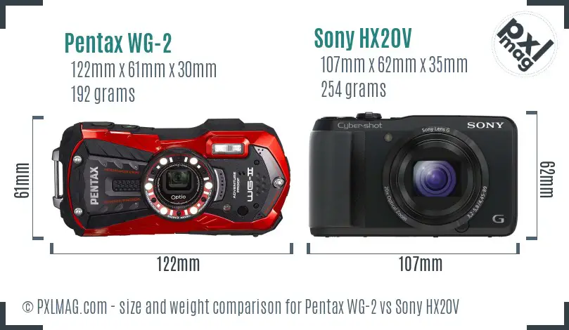 Pentax WG-2 vs Sony HX20V size comparison Pentax WG-2 vs Sony HX20V size comparison