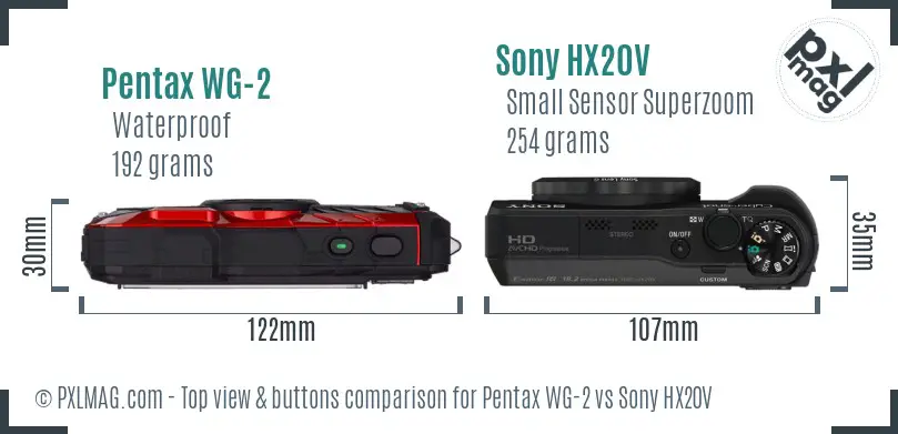 Pentax WG-2 vs Sony HX20V top view buttons comparison Pentax WG-2 vs Sony HX20V top view buttons comparison