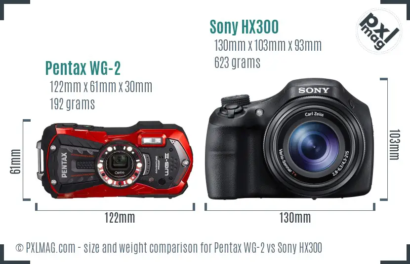 Pentax WG-2 vs Sony HX300 size comparison