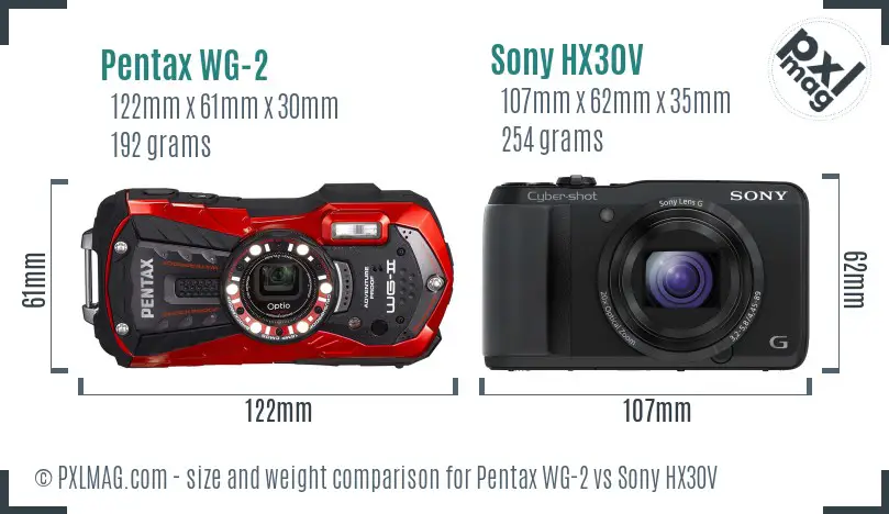 Pentax WG-2 vs Sony HX30V size comparison