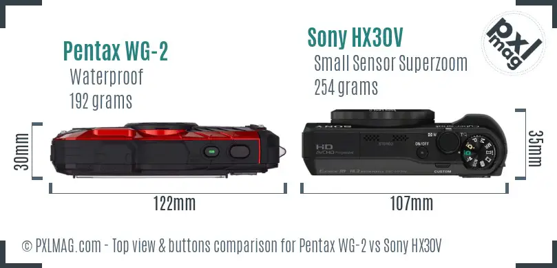 Pentax WG-2 vs Sony HX30V top view buttons comparison