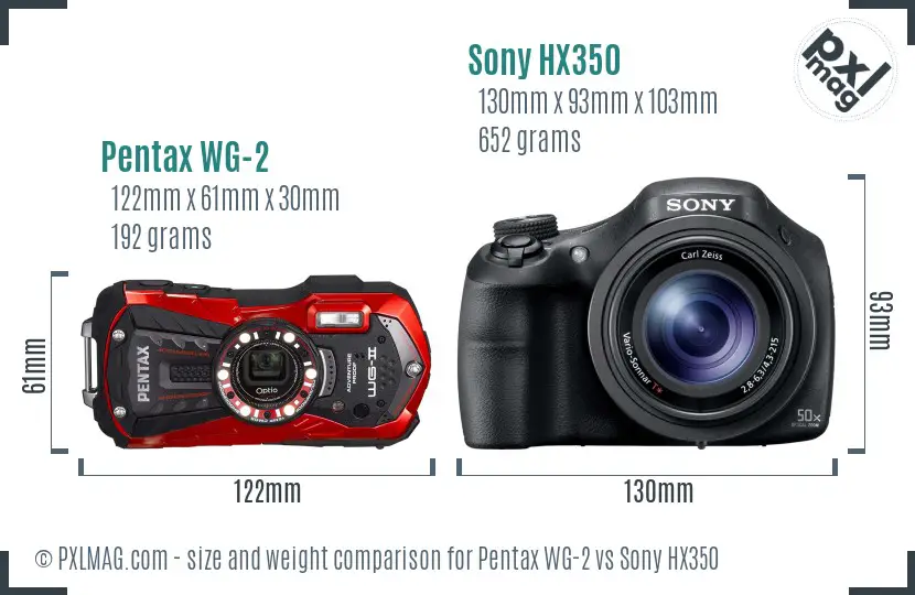 Pentax WG-2 vs Sony HX350 size comparison Pentax WG-2 vs Sony HX350 size comparison