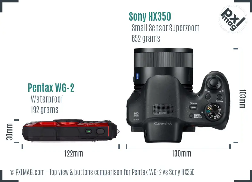 Pentax WG-2 vs Sony HX350 top view buttons comparison Pentax WG-2 vs Sony HX350 top view buttons comparison
