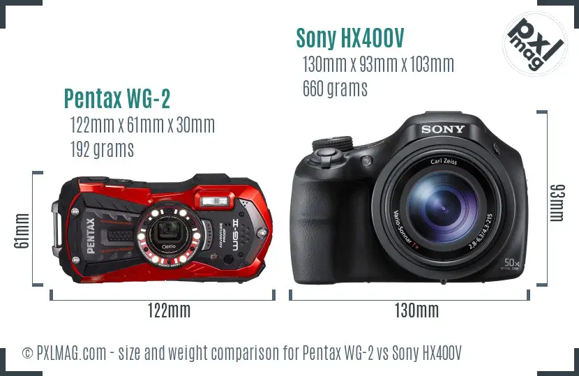 Pentax WG-2 vs Sony HX400V size comparison