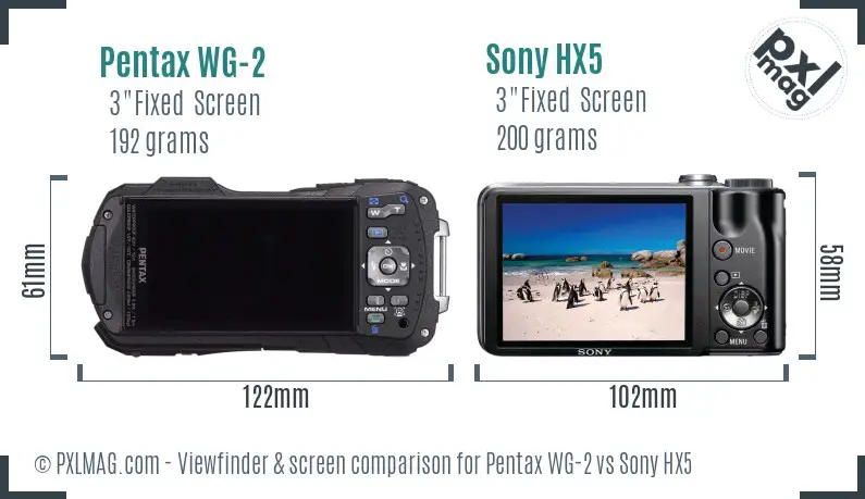 Pentax WG-2 vs Sony HX5 Screen and Viewfinder comparison