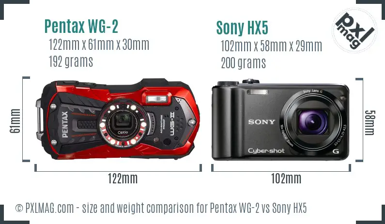 Pentax WG-2 vs Sony HX5 size comparison