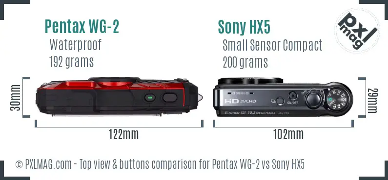 Pentax WG-2 vs Sony HX5 top view buttons comparison