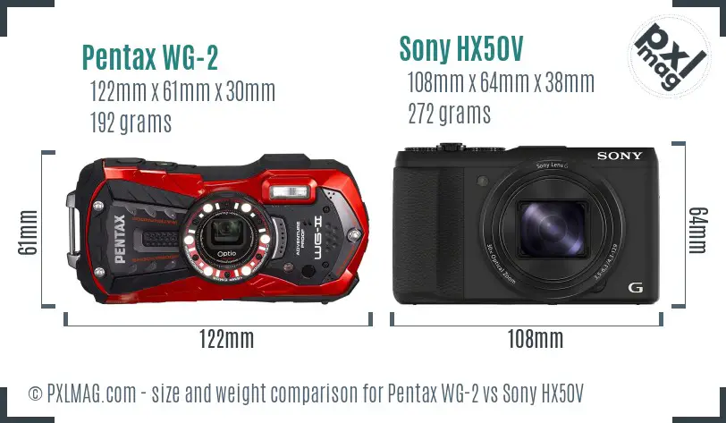 Pentax WG-2 vs Sony HX50V size comparison Pentax WG-2 vs Sony HX50V size comparison