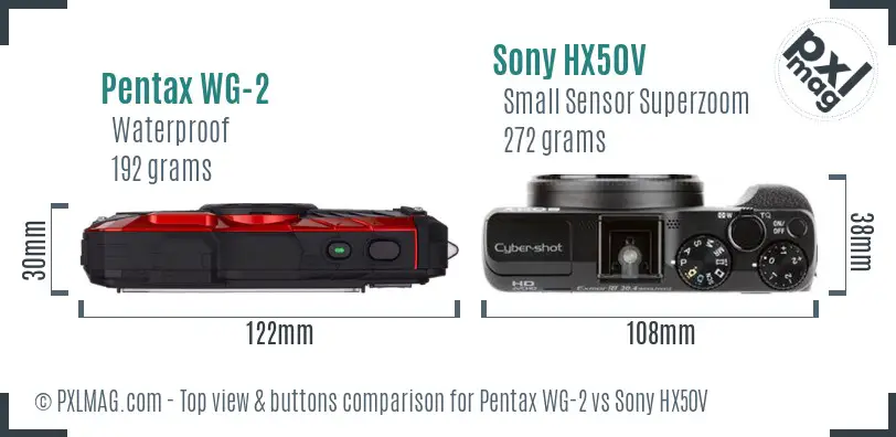 Pentax WG-2 vs Sony HX50V top view buttons comparison Pentax WG-2 vs Sony HX50V top view buttons comparison