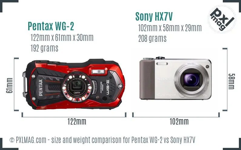 Pentax WG-2 vs Sony HX7V size comparison
