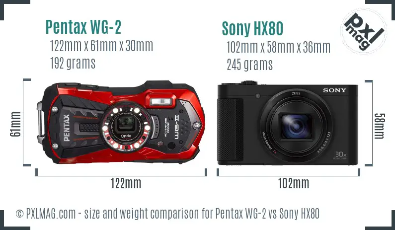 Pentax WG-2 vs Sony HX80 size comparison Pentax WG-2 vs Sony HX80 size comparison