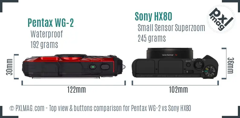 Pentax WG-2 vs Sony HX80 top view buttons comparison Pentax WG-2 vs Sony HX80 top view buttons comparison