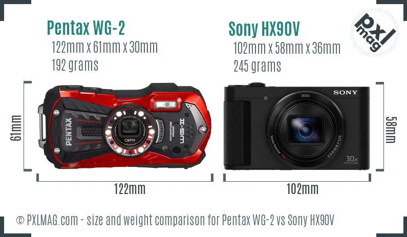 Pentax WG-2 vs Sony HX90V size comparison Pentax WG-2 vs Sony HX90V size comparison