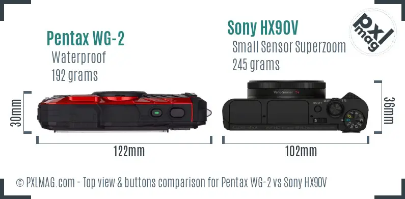 Pentax WG-2 vs Sony HX90V top view buttons comparison Pentax WG-2 vs Sony HX90V top view buttons comparison