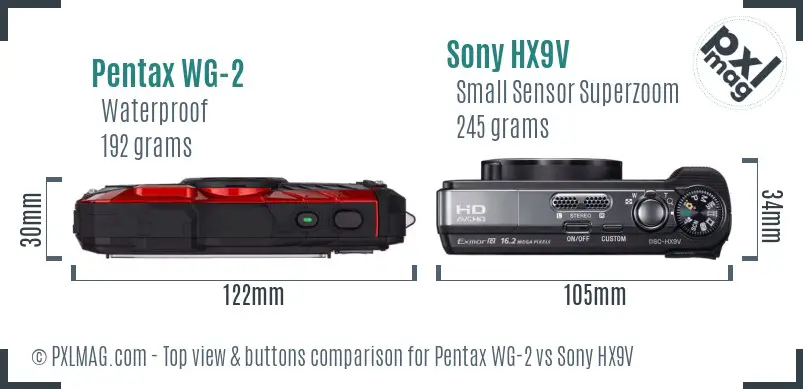 Pentax WG-2 vs Sony HX9V top view buttons comparison