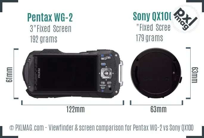 Pentax WG-2 vs Sony QX100 Screen and Viewfinder comparison