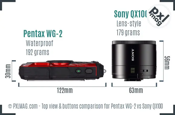 Pentax WG-2 vs Sony QX100 top view buttons comparison