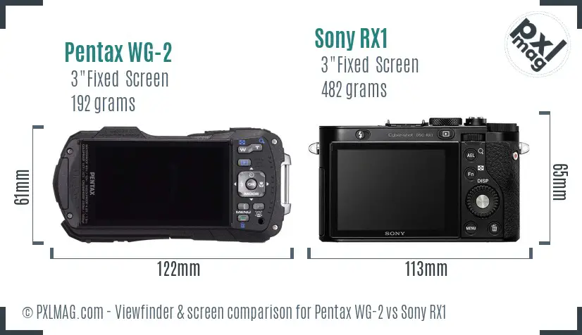 Pentax WG-2 vs Sony RX1 Screen and Viewfinder comparison