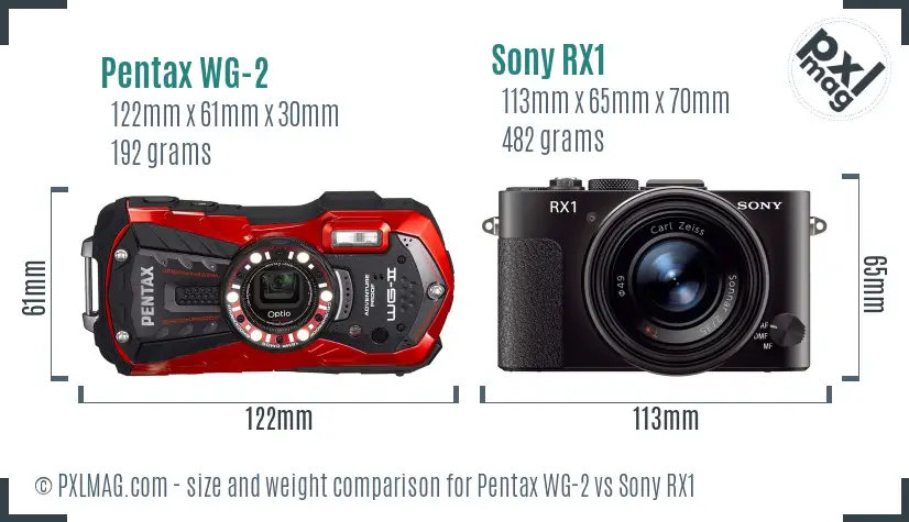 Pentax WG-2 vs Sony RX1 size comparison