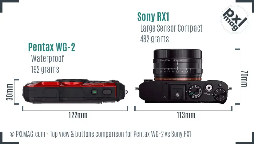 Pentax WG-2 vs Sony RX1 top view buttons comparison