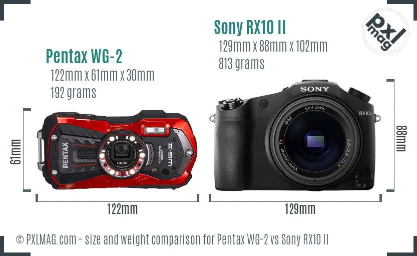 Pentax WG-2 vs Sony RX10 II size comparison