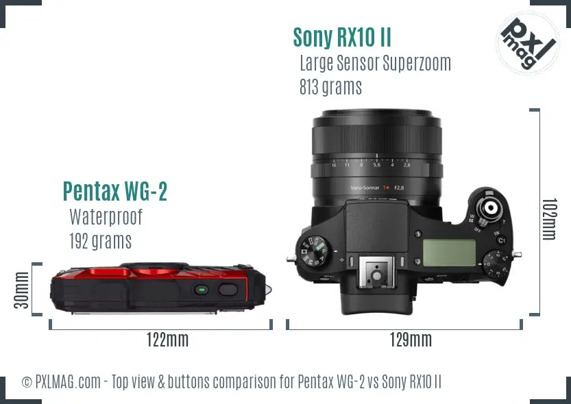 Pentax WG-2 vs Sony RX10 II top view buttons comparison